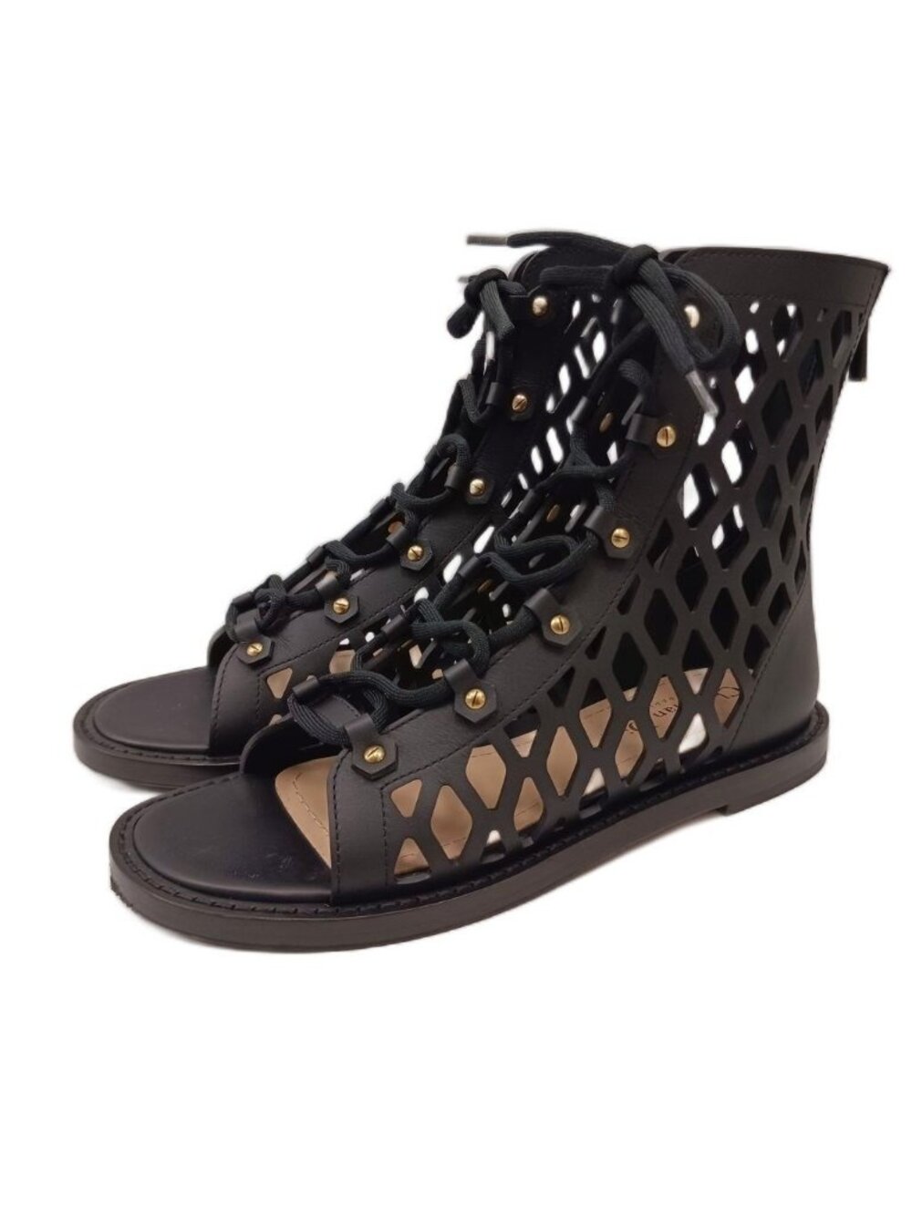 Dior D-trap Lace-up Boots Sandals Leather Back Zip Black
